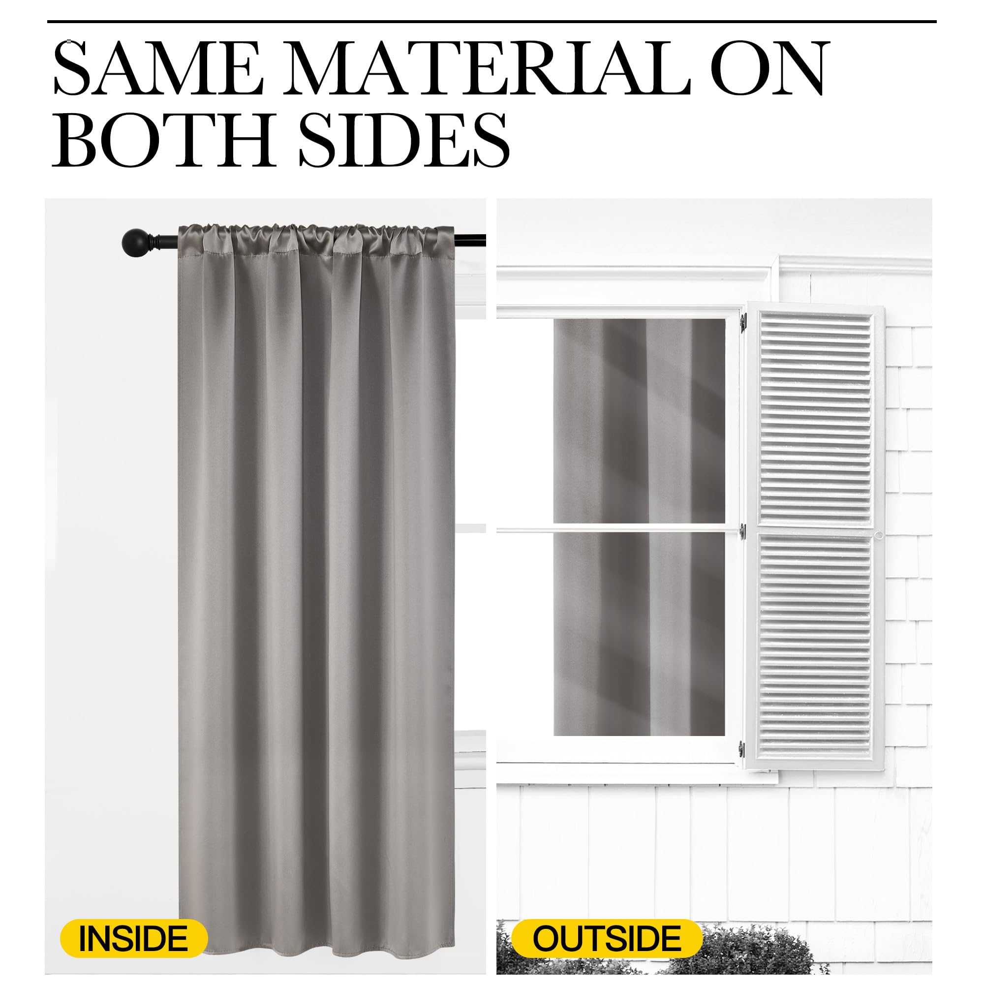 NICETOWN Room Darkening Cafe Satin Curtains for Small Windows, 42" Wide by 63" Long, 2 Panels, Chrome Gray, Rod Pocket Privacy Blackout Drapes for Play Room