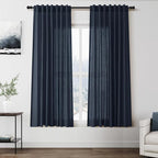 Vintage Blue Curtains 63 Inches Long 2 Panel Sets for Living Room Bedroom Light Filtering Linen Drapes for Kitchen Windows Rod Pocket Back Tab Short See Through Curtain Vintage Country Decor 52x63