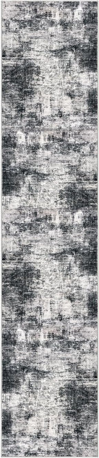 IOHOUZE Abstract Runner Rug 3x14 Ft Washable Runners for Hallways, Non Slip Kitchen Runner Printed Faux Wool Entryway Runner Indoor, Modern Abstract Floor Carpet for Hall Stair, Black Grey