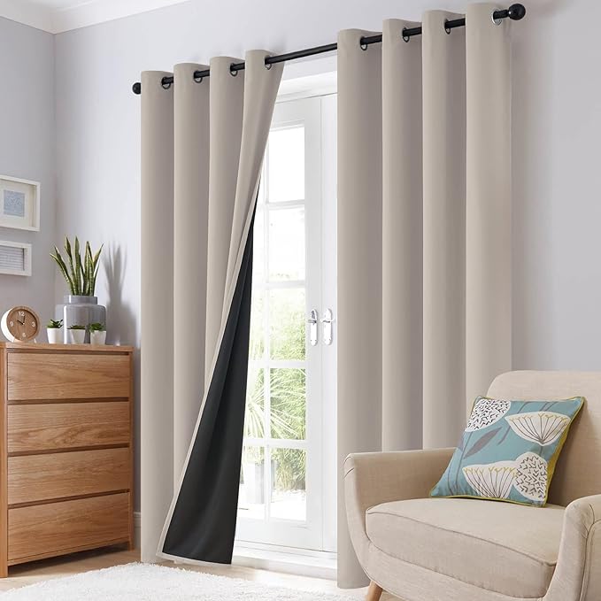 SimpleHome 100% Blackout Curtains for Bedroom,Thermal Insulated Natural Grommet Window Drapes Room Darkening Curtains for Living Room with Black Back,42 x 84 Inch,2 Panels