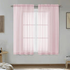 OVZME Blush Pink Sheer Curtains 45 Inches Long 2 Panels - Soft Light Filtering Window Sheer Panels for Living Room/Bedroom, Top Dual Rod Pocket, 1 Pair, Each 42Wx45L Inches