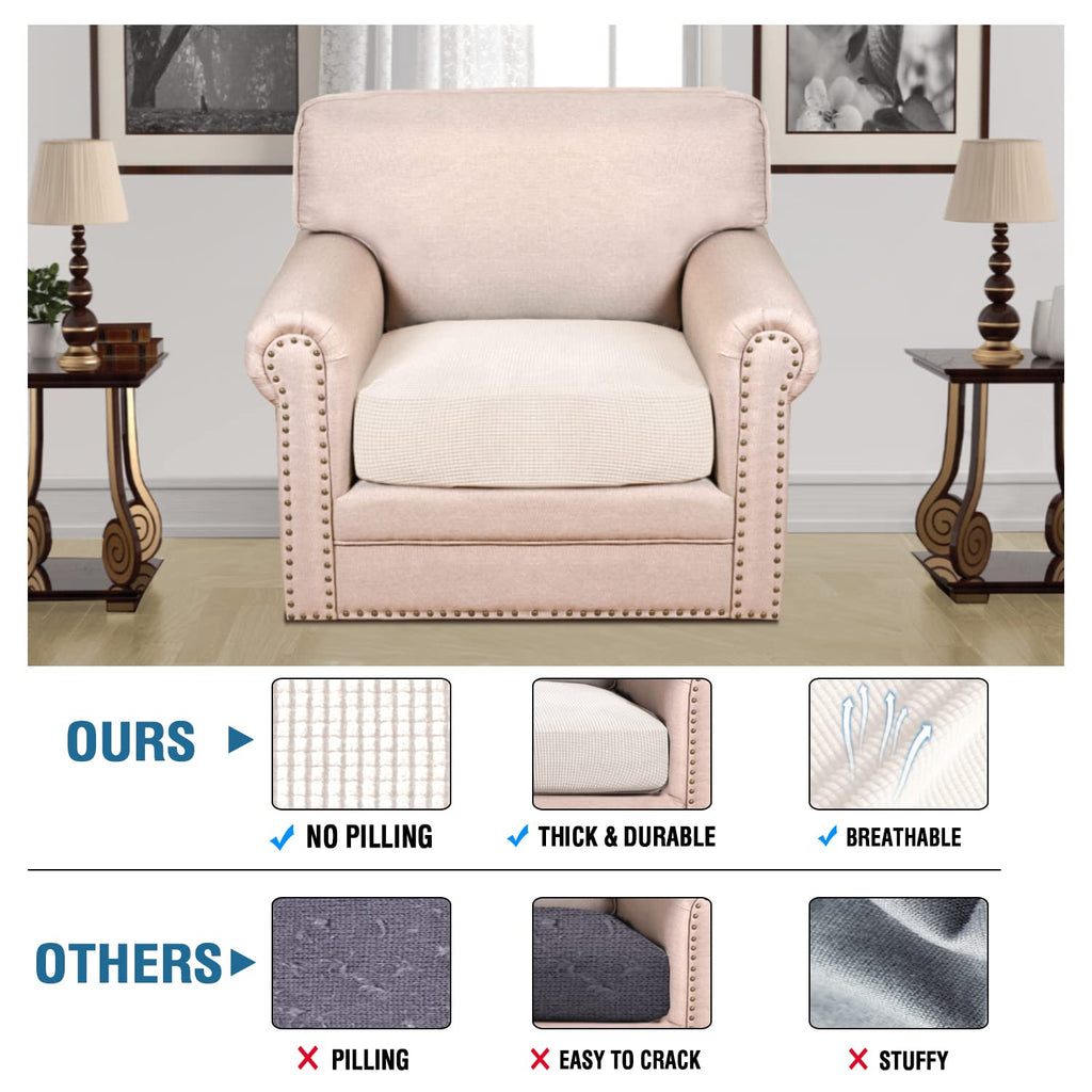 H.VERSAILTEX Stretch Couch Cushion Covers Individual Seat Sofa Chair Slipcovers Cushion Protector Cover Featuring Jacquard Textured Twill Fabric(1 Cushion Chair Cover, Ivory)