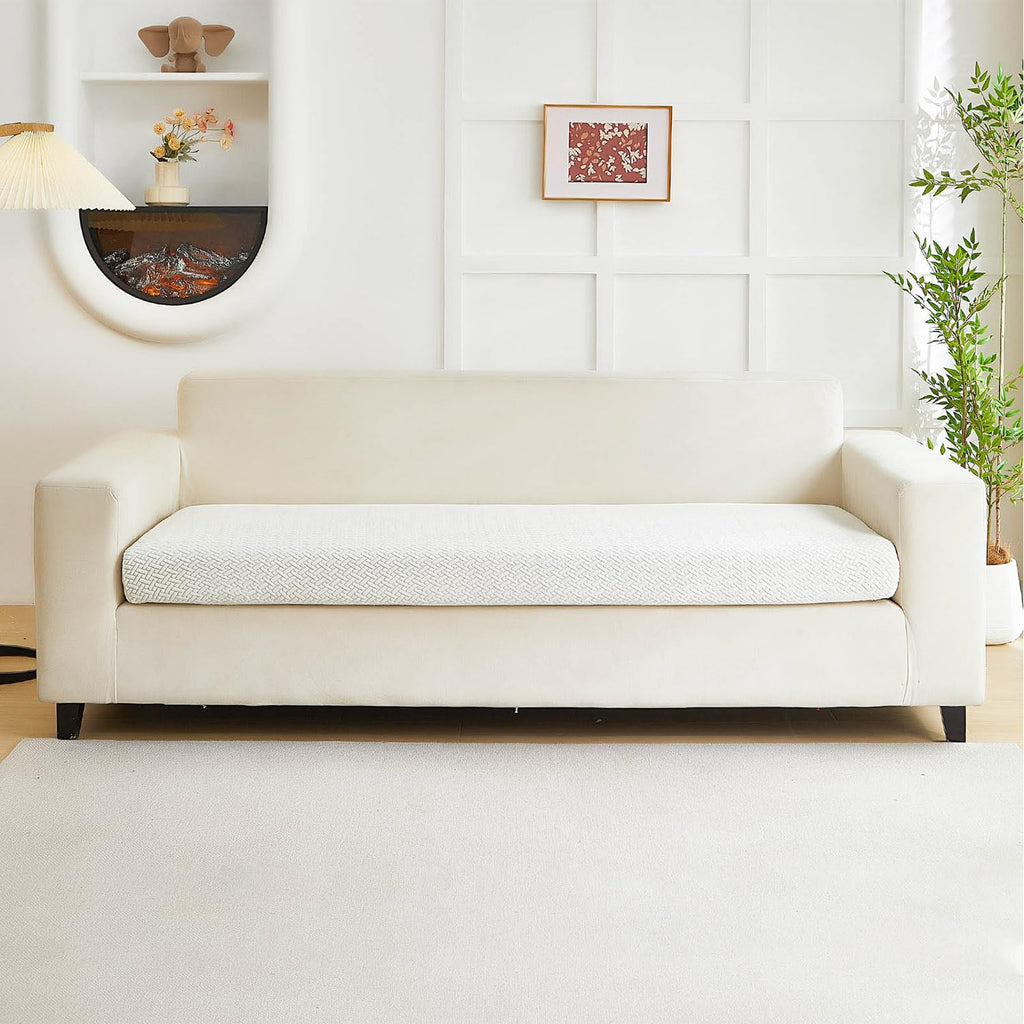 Disayu Couch Covers for 3 Cushion Sofa Pet Friendly Couch Cushion Covers Universal Sofa Covers Washable Stretch Slipcovers for Sectional Sofa (Texture Ivory White,Large Triple Seat Cover)