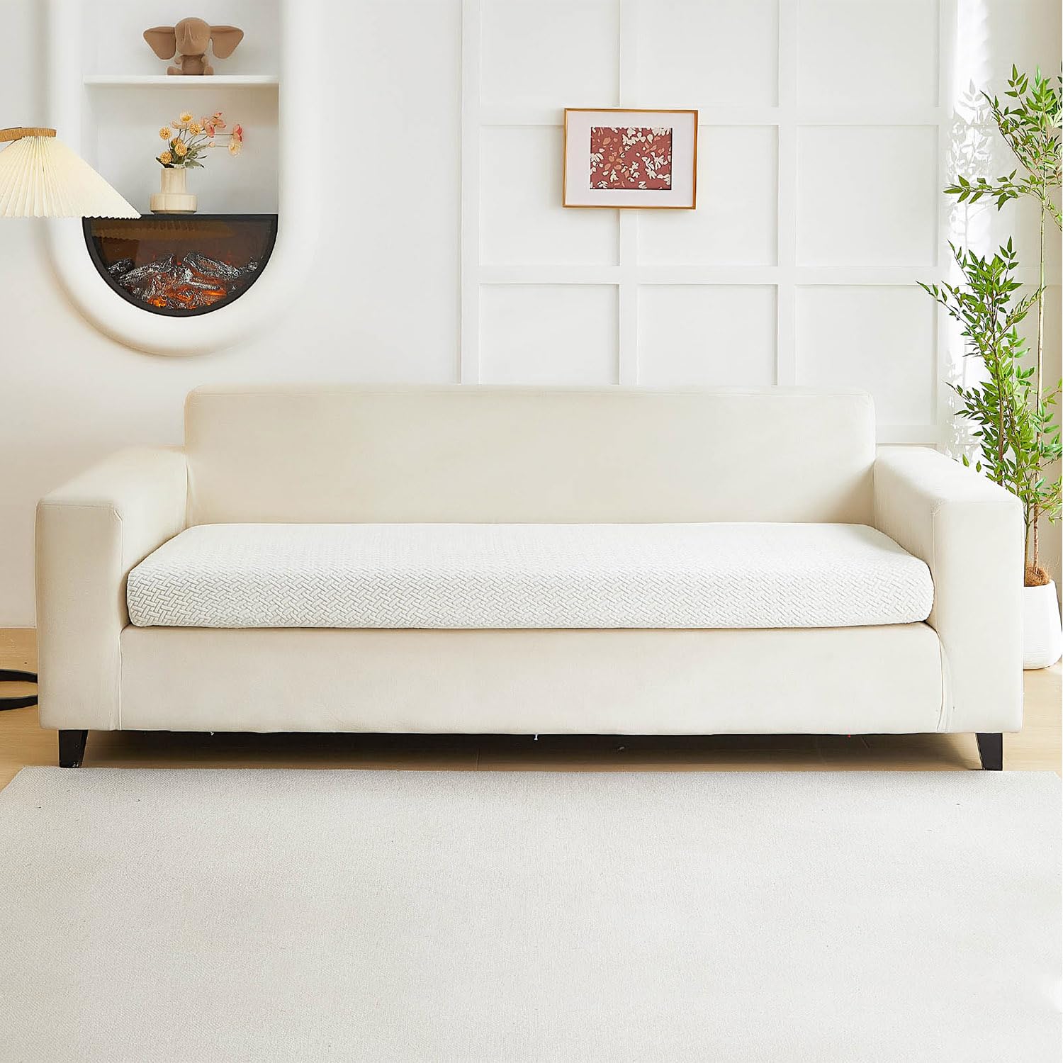 Disayu Couch Covers for 3 Cushion Sofa Pet Friendly Couch Cushion Covers Universal Sofa Covers Washable Stretch Slipcovers for Sectional Sofa (Texture Ivory White,Large Triple Seat Cover)