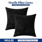 MIULEE Pack of 2 Lumbar Couch Throw Pillow Covers 20x12 Inch Black Modern Boho Accent Decorative Pillow Covers Soft Chenille Farmhouse Cushion Covers for Home Decor Bed Sofa Living Room
