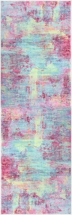 IOHOUZE Abstract Runner Rug 3x8 Ft Washable Runners for Hallways, Non Slip Kitchen Runner Printed Faux Wool Entryway Runner Indoor, Modern Abstract Floor Carpet for Hall Kitchen Bedroom, Pink Teal