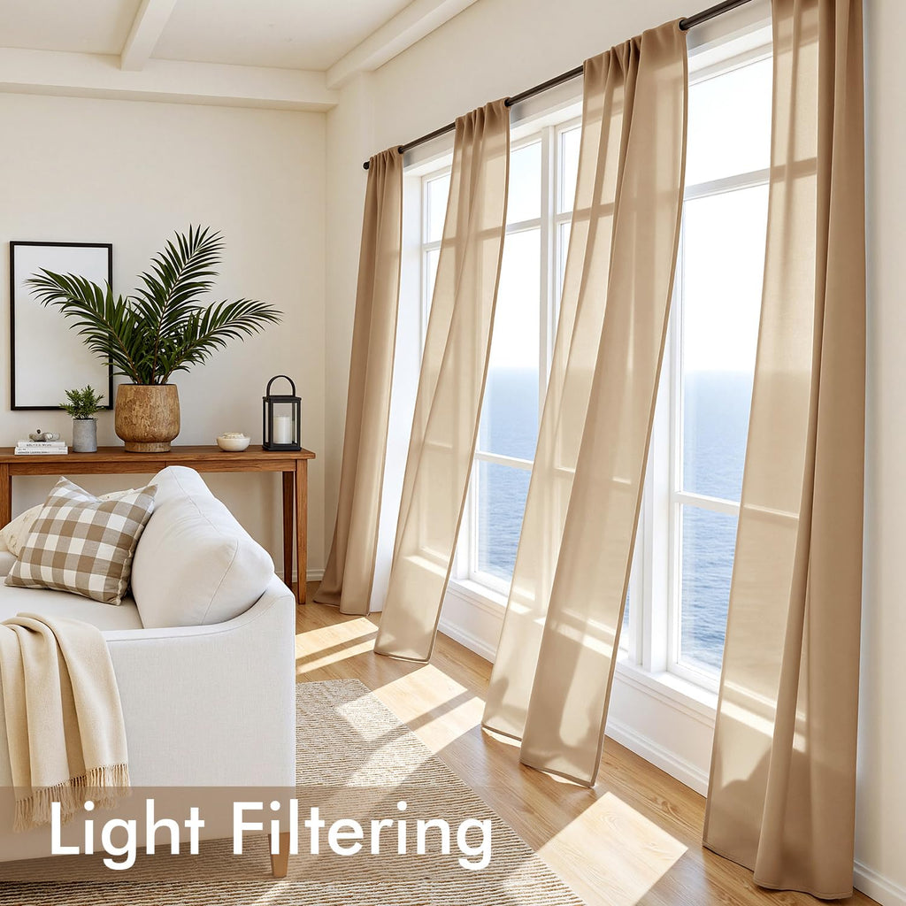 MIULEE Brown Sheer Curtains 90 Inches Long 4 Panels 42 x 90 Inches