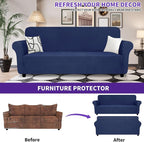 ZNSAYOTX Super Stretch Couch Cover (72"-92"), New Striped Sofa Covers Fitted Slipcovers with Elastic Bottom, Dog Cat Pets Proof Spandex Fabric Comfortable & Durable (Navy Blue, Sofa)