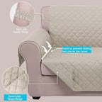 U-NICE HOME Reversible Oversized Chair Covers Quilted Water Repellent Pet Protectors with Elastic Straps(28''Armchair, Beige/Beige)