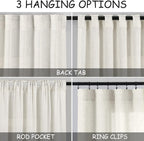 Nanspring Cream Linen Curtains 63 Inch for Bedroom Natural Semi Sheer Light Filtering Boho Curtains Back Tab and Rod Pocket Panels for Living Room 34 x 63 Inch, 2 Panels