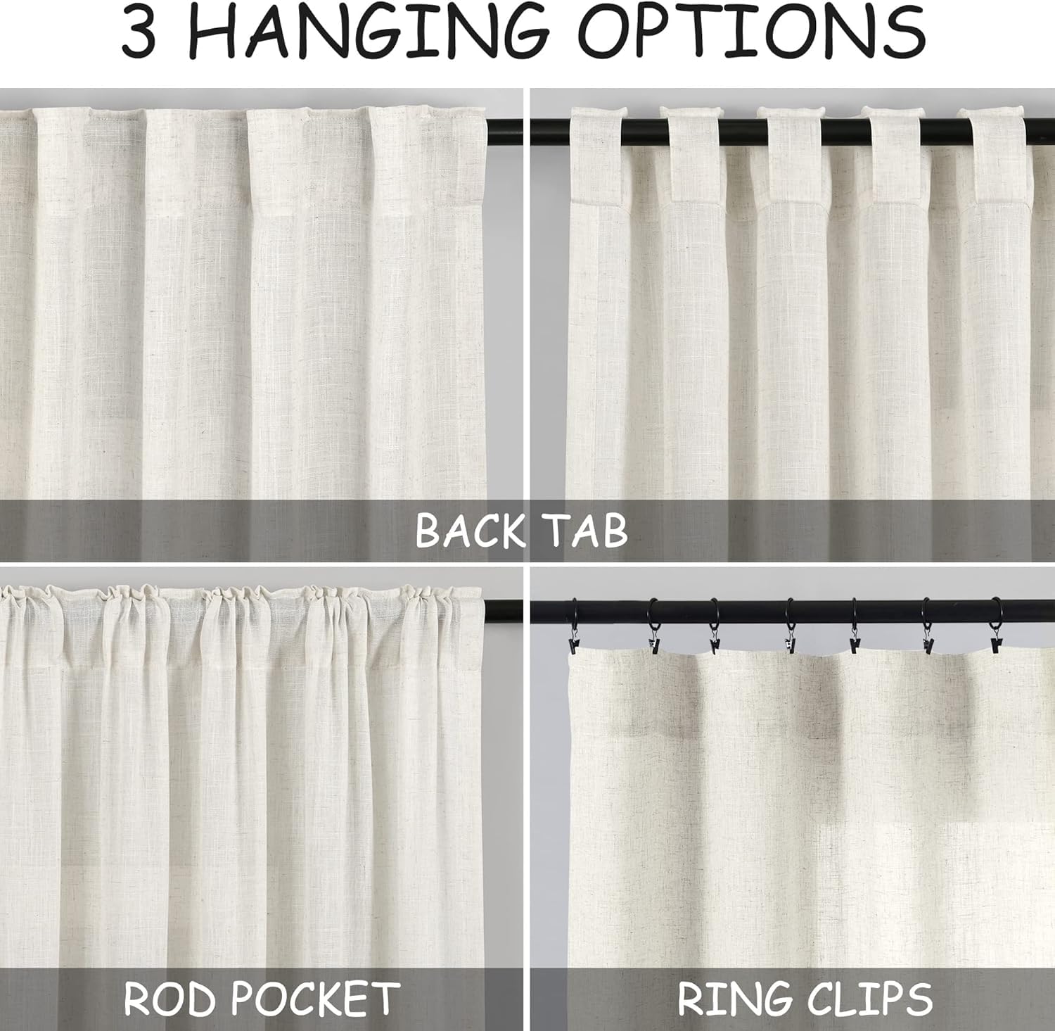 Nanspring 45 Inch Short Window Linen Curtains,Kitchen Window Curtains Over Sink Light Filtering Back Tab and Rod Pocket Neutral Drapes for Cafe/Bathroom/Loft Room Natural, 2 Panels 34 x 45 Inch