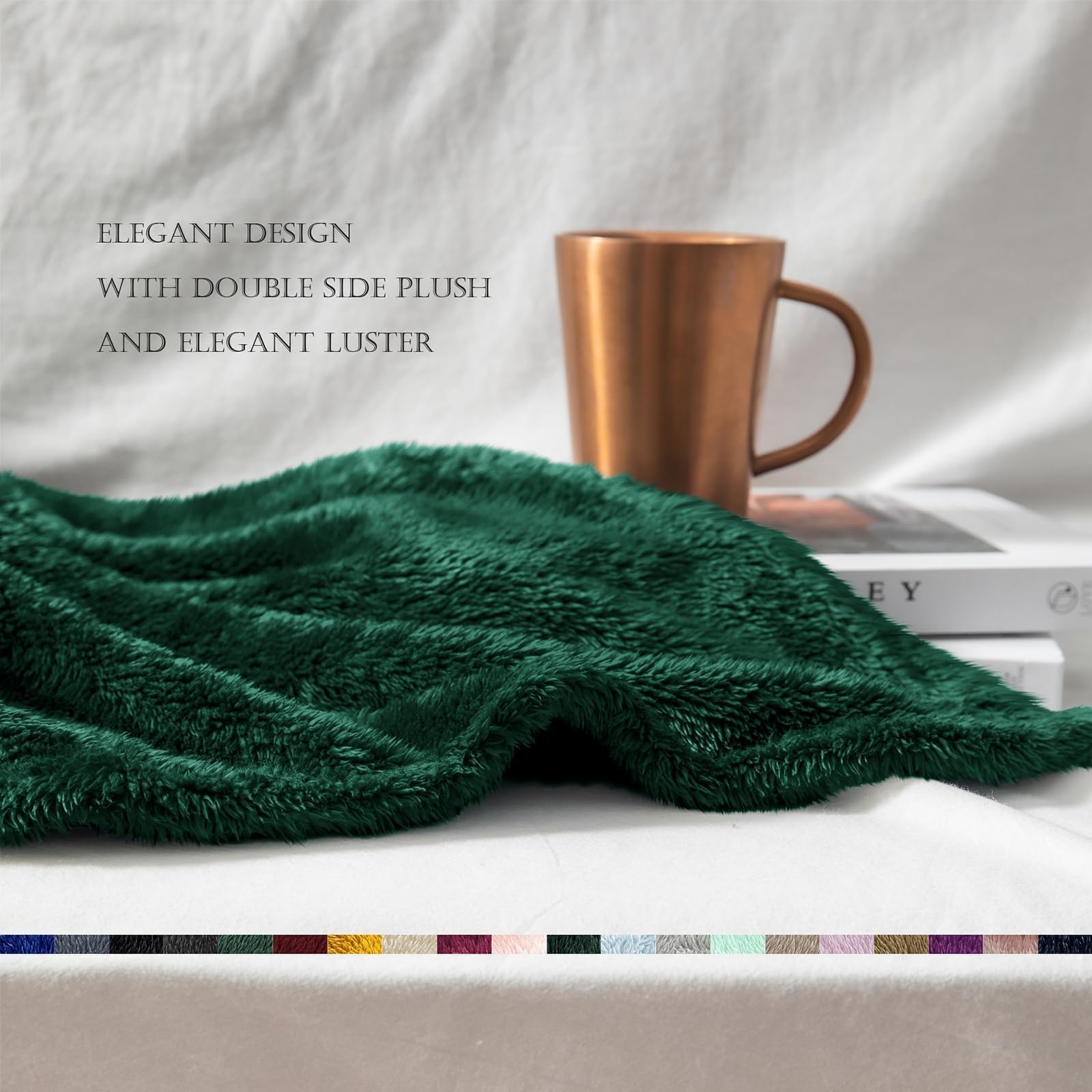 Exclusivo Mezcla Fuzzy Large Fleece Throw Blanket for Couch, Forest Green