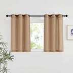 NICETOWN Camel Linen Kitchen Window Curtains Over Sink, Grommet Thick Linen Camel Short Window Treatments Privacy Assured with Light Filtering for Bedroom/Bathroom, W34 x L36, 2 Panels