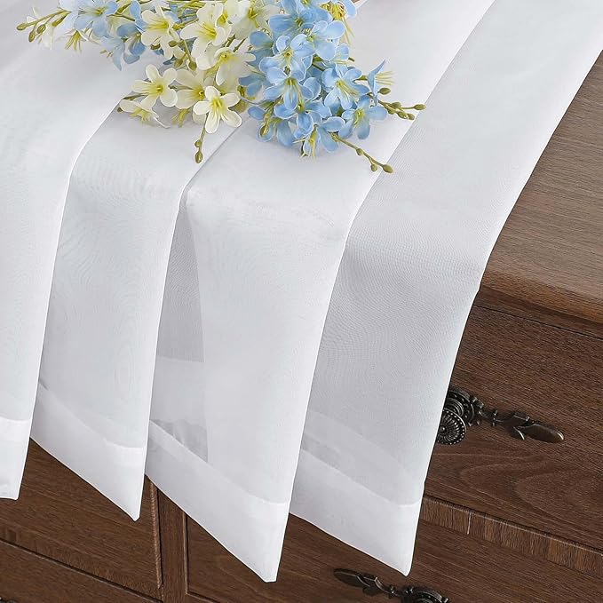 White Sheer Curtains Tier 36 Inches Length 2 Panels Set, Light Filtering Lightweight Soft Window Treatments Drapes, Cute Elegant Cafe Curtains for Nursery, Dual Rod Pocket, 2x42Wx36L Inches