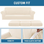 H.VERSAILTEX 4 Piece Stretch Sofa Covers for 3 Cushion Couch Covers for Living Room Furniture (Base Cover Plus 3 Seat Cushion Covers) Upgraded Thicker Jacquard Fabric (Sofa, Cream)