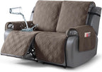 TAOCOCO 100% Waterproof Recliner Loveseat Cover Non Slip Couch Cover for 2 Seat Reclining Sofa, Split Reclining Loveseat Covers 2-Piece with Straps for Kids Pets(2 Seater, Taupe)