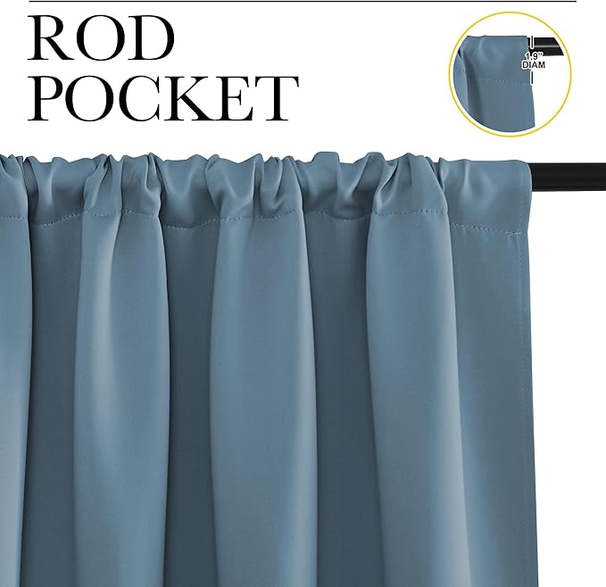 NICETOWN Blackout Curtains for Living Curtains, Smoky Blue, 2 Panels, 42 by 72, Room Darkening Window Curtain Panels, Easy-Care Solid Thermal Insulated Draperies/Drapes for Daughter Room