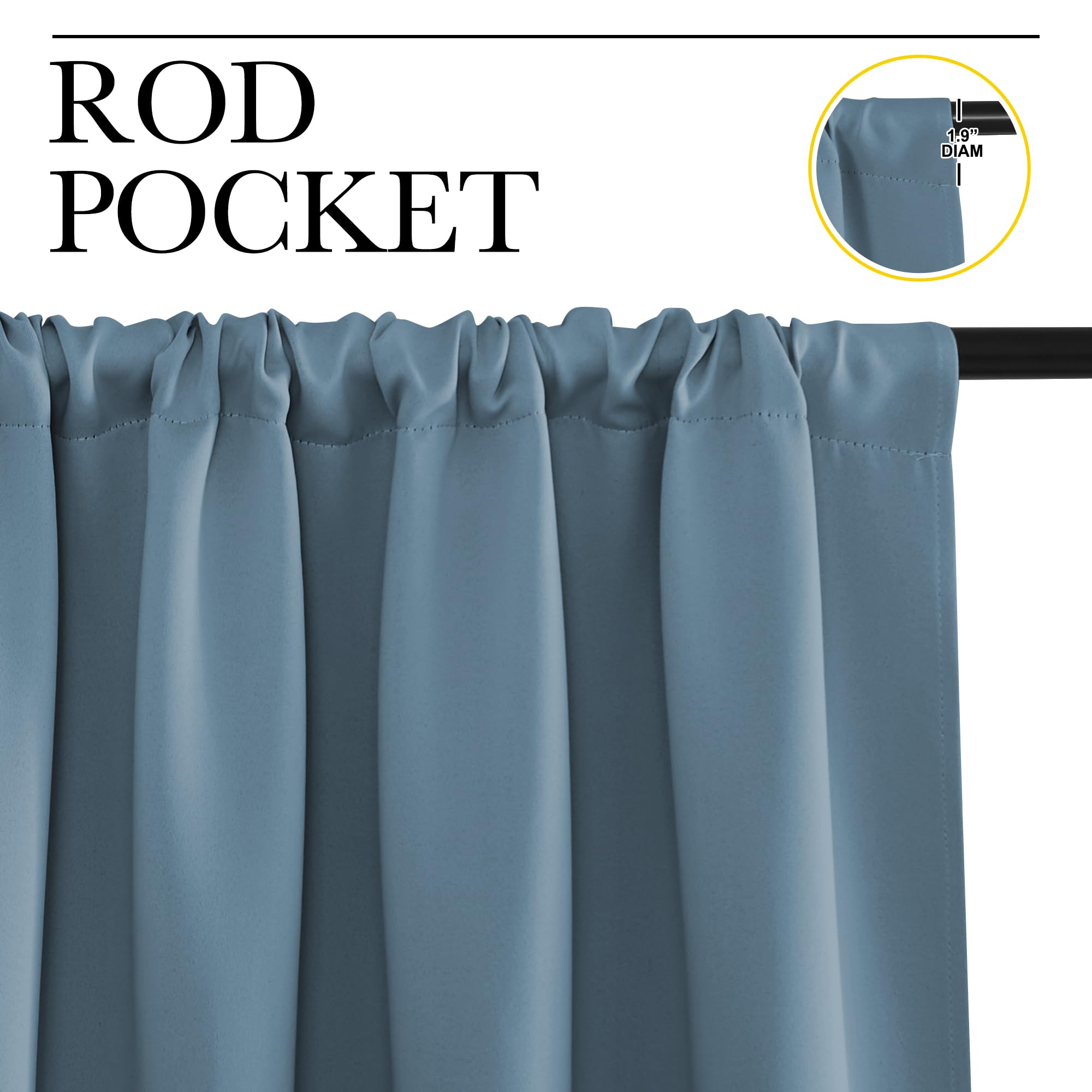 NICETOWN Bedroom Curtains Blackout Draperies, Smoky Blue, 1 Pair, 34-inch W x 63-inch L, Home Decorations Thermal Insulated Solid Pole Top Blackout Drapes for Living Room