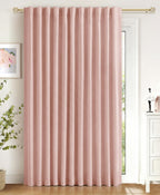 Linen Textured Total Blackout Sliding Door Curtains 84 Inch Long Blush Pink