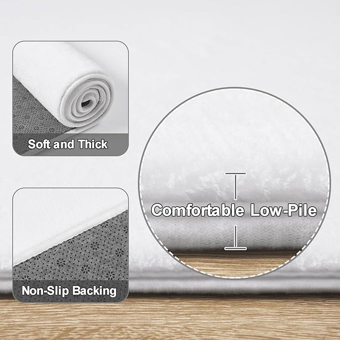 Amearea Modern Washable Runner Rugs, 2x4 Feet White Bedroom Runner Rug, Small Area Rugs for Bedroom Living Room, Non Slip Memory Foam Rug for Hallway Entryway Kids Boys Girls Room Laundry Room