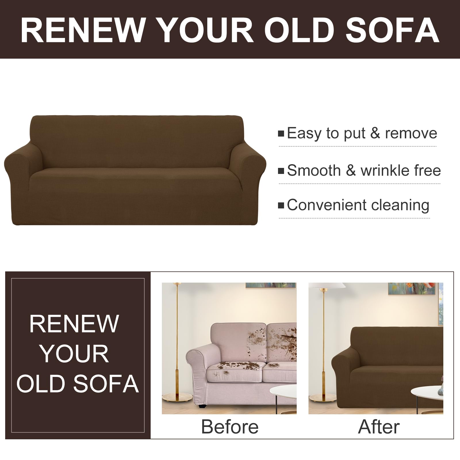 U-NICE HOME Loveseat Cover Stretch Couch Cover Sofa Slipcover, Brown
