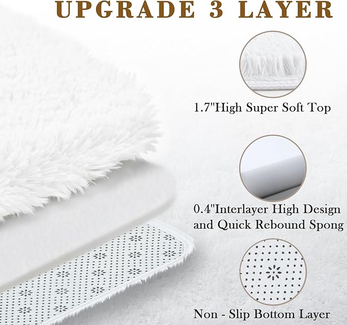 5x8 White Shag Area Rug for Living Room, Fluffy Plush Carpet