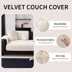 Velvet Couch Cover, Washable Sectional Sofa Cover, Anti Slip Sofa Slipcovers for 3 Cushion Couch Sofa L Shaped Recliner, Furniture Protector Covers for Pets Kids(White, Only 1 PCS)