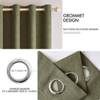 MIULEE Linen Texture Curtains for Bedroom Solid 100% Blackout Thermal Insulated Light Olive Green Curtains Grommet Room Darkening Drapes for Living Room Nursery 52x45 Inch (2 Panels)