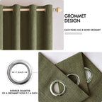 MIULEE 100% Blackout Linen Curtains for Bedroom 52x96 Light Olive Green