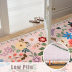 Area Rugs 9x12 Living Room: Floral Washable Rug Vintage Large Soft Boho Non-Slip Carpet Indoor Floor Stain Resistant Low Pile Carpets for Bedroom Dining Room Farmhouse Nursery Home Office Dark Beige