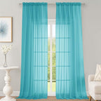 OWENIE Turquoise Sheer Curtains 120 Inches Long 2 Panels Set, Airy Lightweight Sheer Turquoise Curtain for Living Room Bedroom, Farmhouse Voile Filmy Rod Pocket Curtains Drapes, 2 Pcs, Each 59"Wx120"L