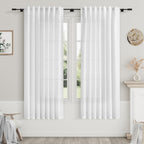 Nanspring White Linen Curtains for Bedroom Back Tab Light Filtering Privacy Sheer Curtains 68 Inches Long 2 Panels Set Modern Farmhouse Decor Linen Textured Gauze Curtain for Bathroom 52x68