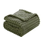 Olive Green Fleece Throw Blanket 90”×90” for Couch Sofa Bed,Super Soft Cozy Plush Microfiber Flannel Blanket with Stripes Design Lightweight for Adults,Woman,Girls