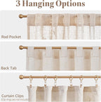 jinchan Belrose Linen Floral Cafe Curtains 45 Inch Length Embroidered Farmhouse Curtains for Kitchen Bedroom Bathroom Small Windows Curtain Set Light Filtering 2 Panels Ivory