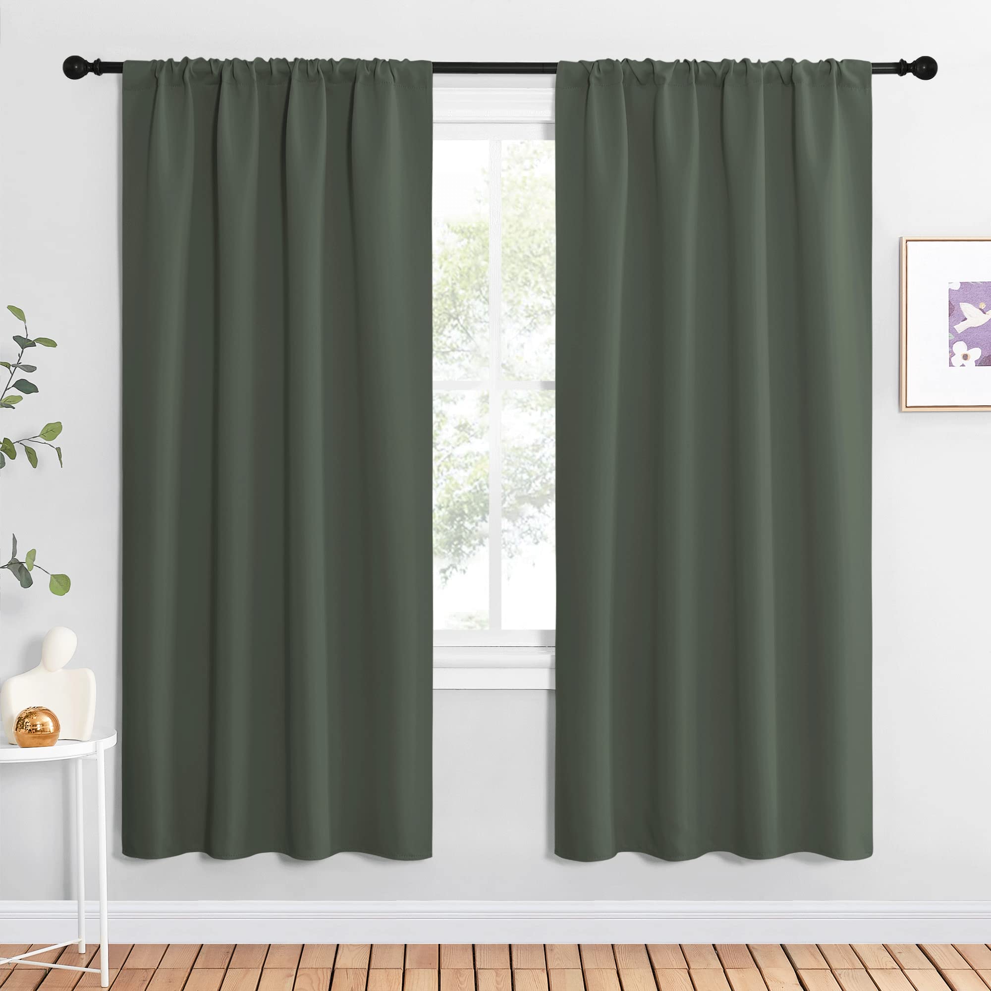 NICETOWN Bedroom Curtains Blackout Draperies - All Season Thermal Insulated Solid Rod Pocket Top Blackout Curtains/Drapes for Kid's Room (Dark Mallard, 1 Pair, 42 x 72 Inch)