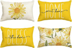 AVOIN colorlife Home Sweet Home Spring Summer Flowers Yellow Throw Pillow Covers, 12 x 20 Inch Cushion Case for Sofa Couch Set of 4