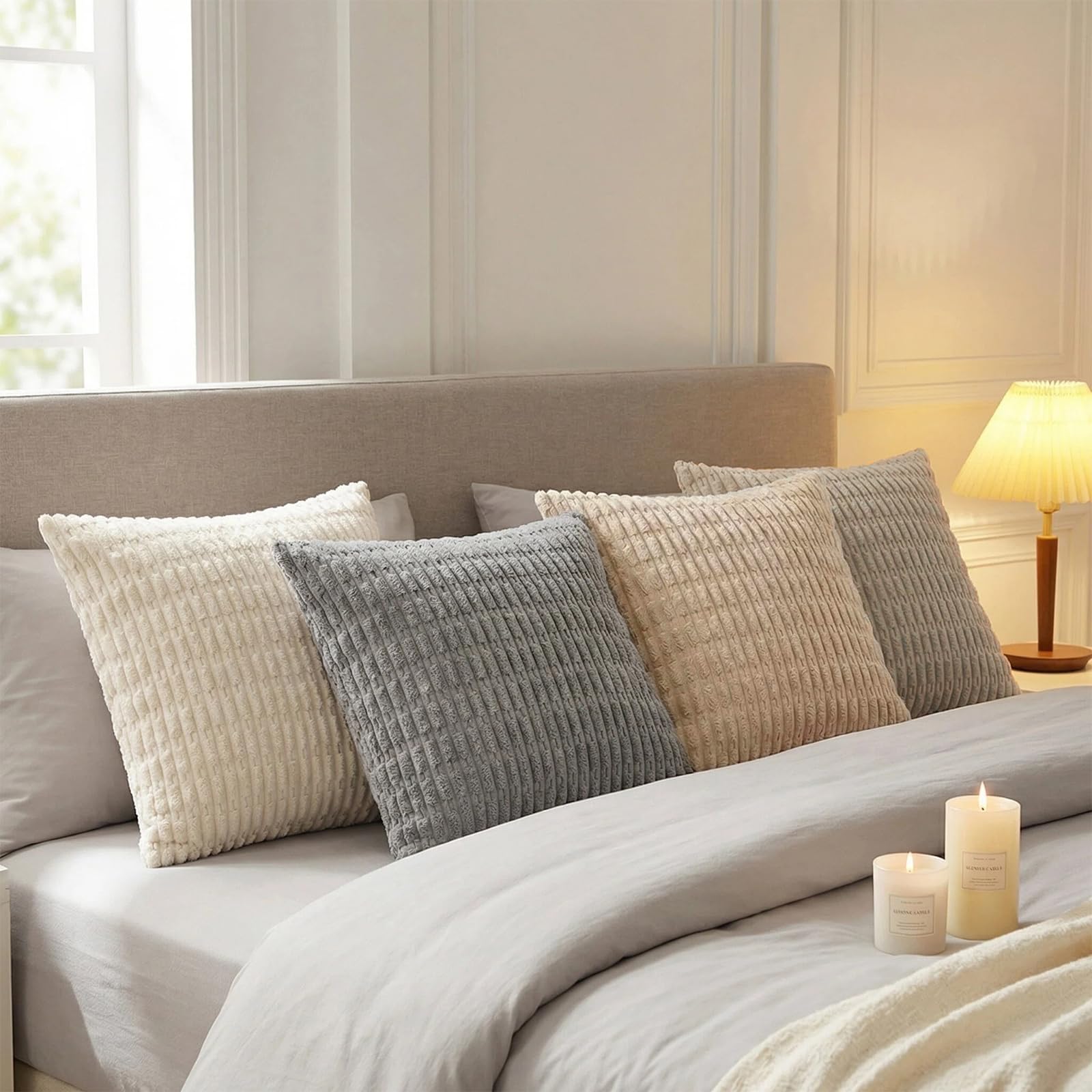 Fancy Homi 4 Packs Decorative Throw Pillow Covers for Living Room Couch Bed, Modern Farmhouse Boho Home Décor Accent Cushion Case, 24" x 24", Neutral