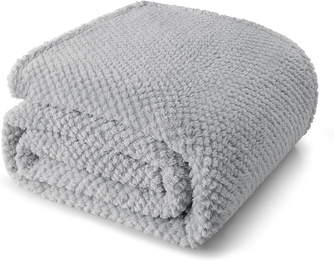 Whale Flotilla King Size Fuzzy Fleece Blanket for Bed, 90x104 Inch Fluffy Warm Soft Jacquard Blankets for All Season, Lightweight and Cozy, Light Grey
