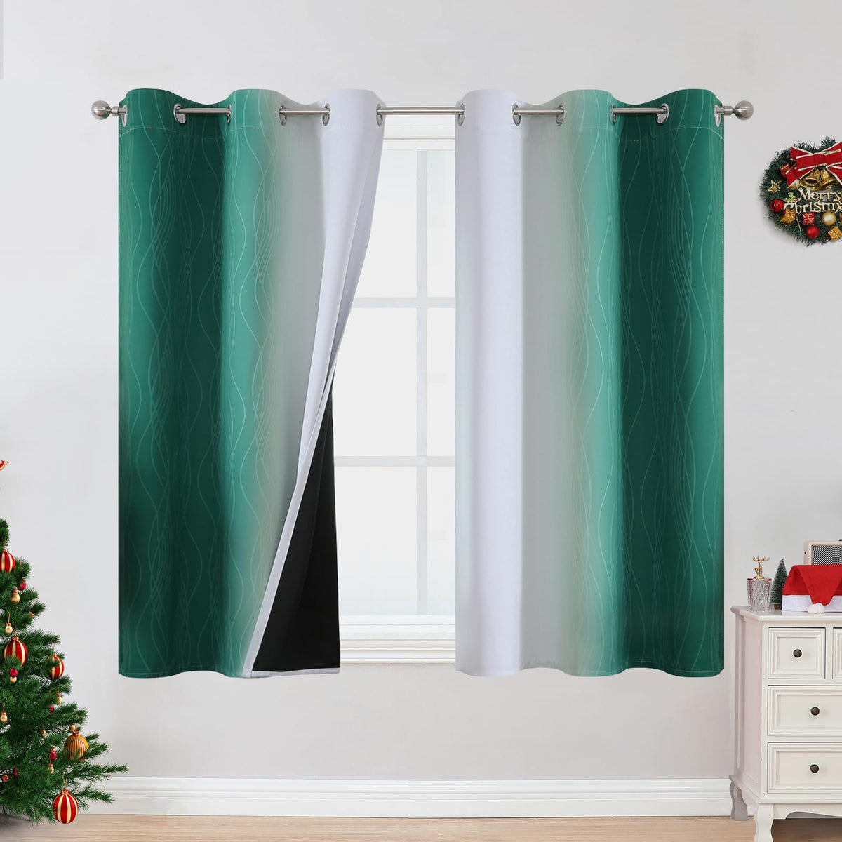 Estelar Textiler Red and Black Ombre Blackout Bedroom Curtains 45 Inch Long