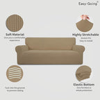 Easy-Going Stretch Sofa Slipcover 1-Piece Sofa Cover Furniture Protector Couch Soft with Elastic Bottom for Kids, Polyester Spandex Jacquard Fabric Small Checks (Sofa, Tan)