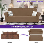 ZNSAYOTX Oversized Super Stretch Couch Cover (92"-115"), New Striped Sofa Covers Comfortable & Durable, Dog Cat Pets Friendly Extra Large Spandex Sofa Slipcovers (Light Coffee, XL Sofa)