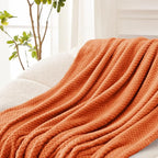 Exclusivo Mezcla Fleece Bed Blanket Twin Size, Super Soft and Warm Blankets for Couch, Sofa and Bed Waffle Textured, Cozy, Fuzzy and Lightweight (Burnt Orange, 60x80 Inches)