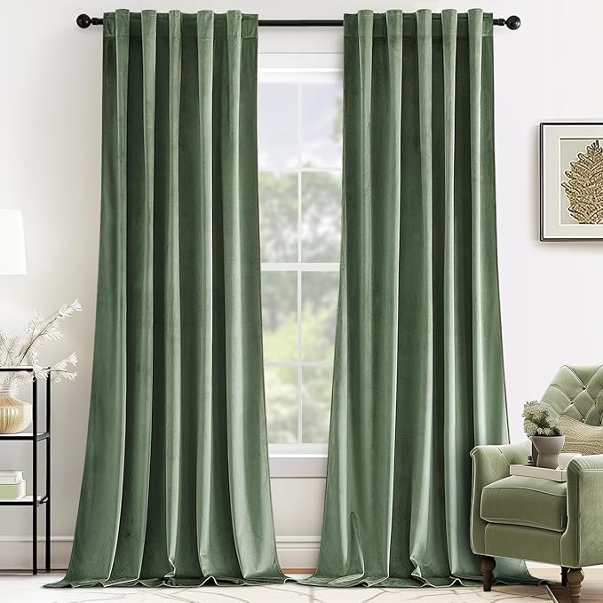 MIULEE Sage Green Velvet Curtains 52x72 inches Luxury Blackout Curtains