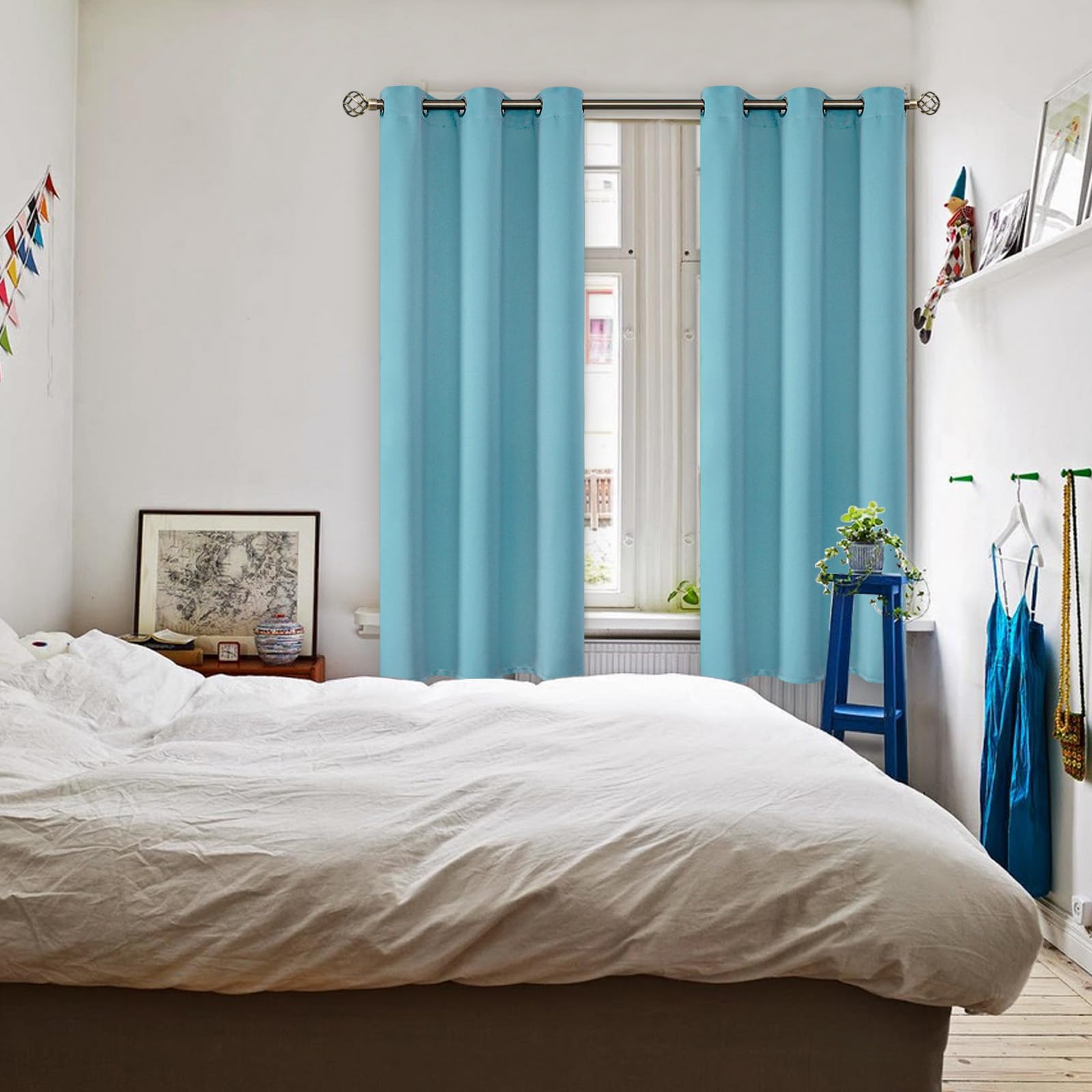 BGment Aqua Blue Room Darkening Curtains 63 Inch for Bedroom - 2 Panels