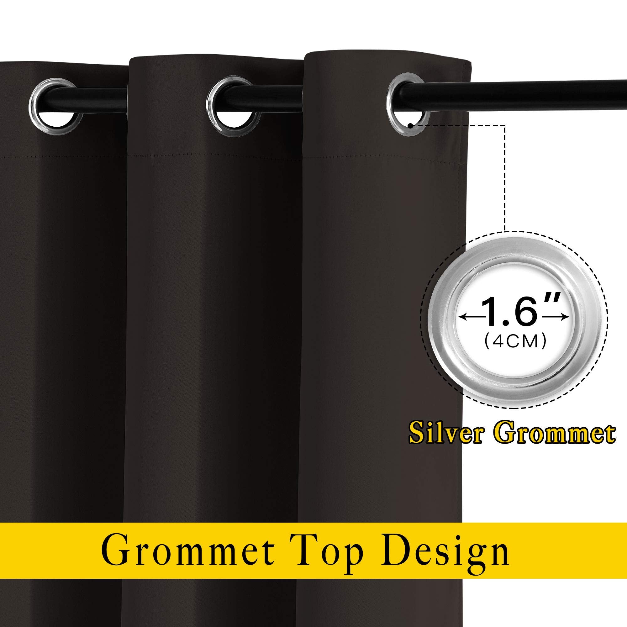 NICETOWN Blackout Curtain Panels 72 inches Length - Light Reducing Thermal Insulated Solid Grommet Room Darkening for Bedroom/Night Shift (Set of 2, 46 inches Wide, Toffee Brown)
