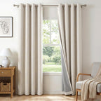 100% Blackout Linen Curtains 108 Inch Long 2 Panels Set, Oatmeal