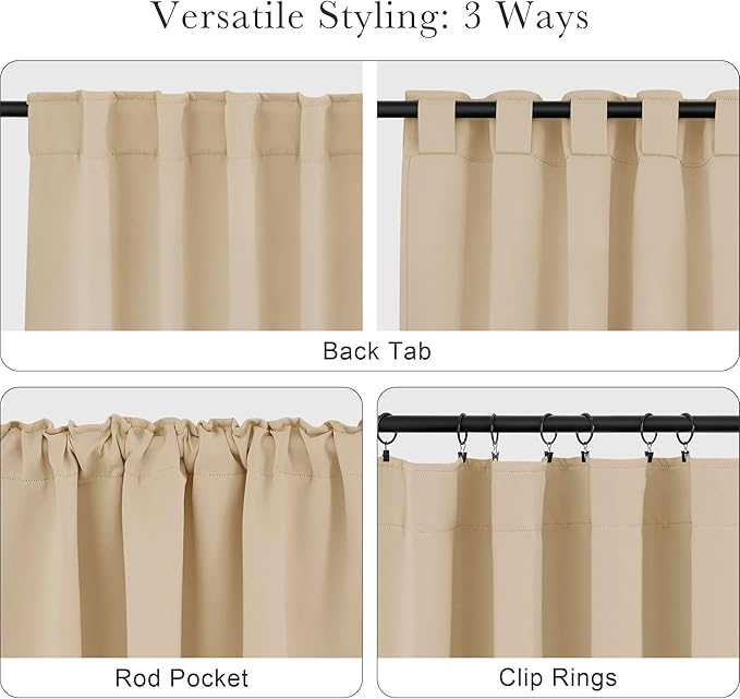 PONY DANCE Blackout Window Treatments - Heavy-Duty Soft Back Loop/Rod Pocket Draperies for Home Decor Energy Saving Noise Reducing for Kids' Room, W 42 x L 54 Inches, Biscotti Beige, 2 Panels