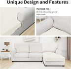 Easy-Going Stretch Sectional Couch Covers 1 Piece Chaise Lounge Slipcover L Shape Separate Cushion Couch Seat Chaise Cover for Both Left/Right Sectional Couch Cream