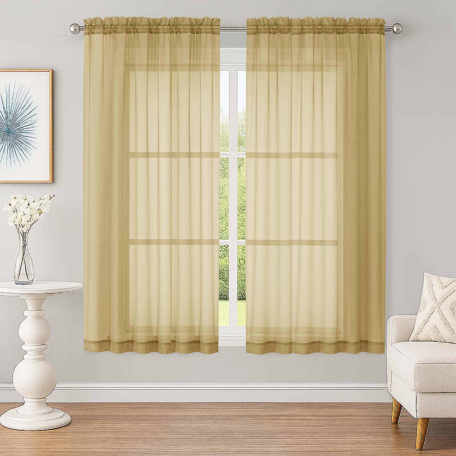 OWENIE White Sheer Curtains 63 Inch Long 2 Panels for Living Room 59" Wide