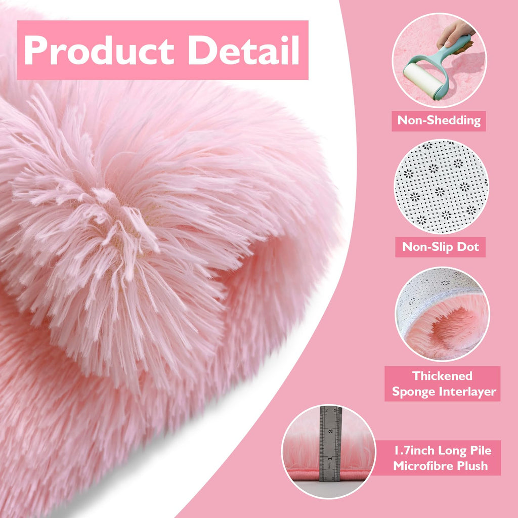 Pink Fluffy Round Area Rugs for Bedroom,3ft Shag Circle Small Area Rugs